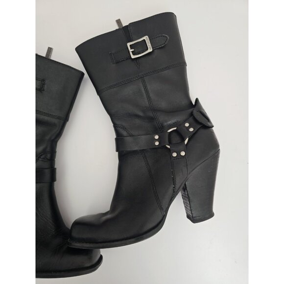 Harley Davidson Harness Boots 8 Darla Zip Mid Calf Above Ankle Black Leather - Picture 2 of 11